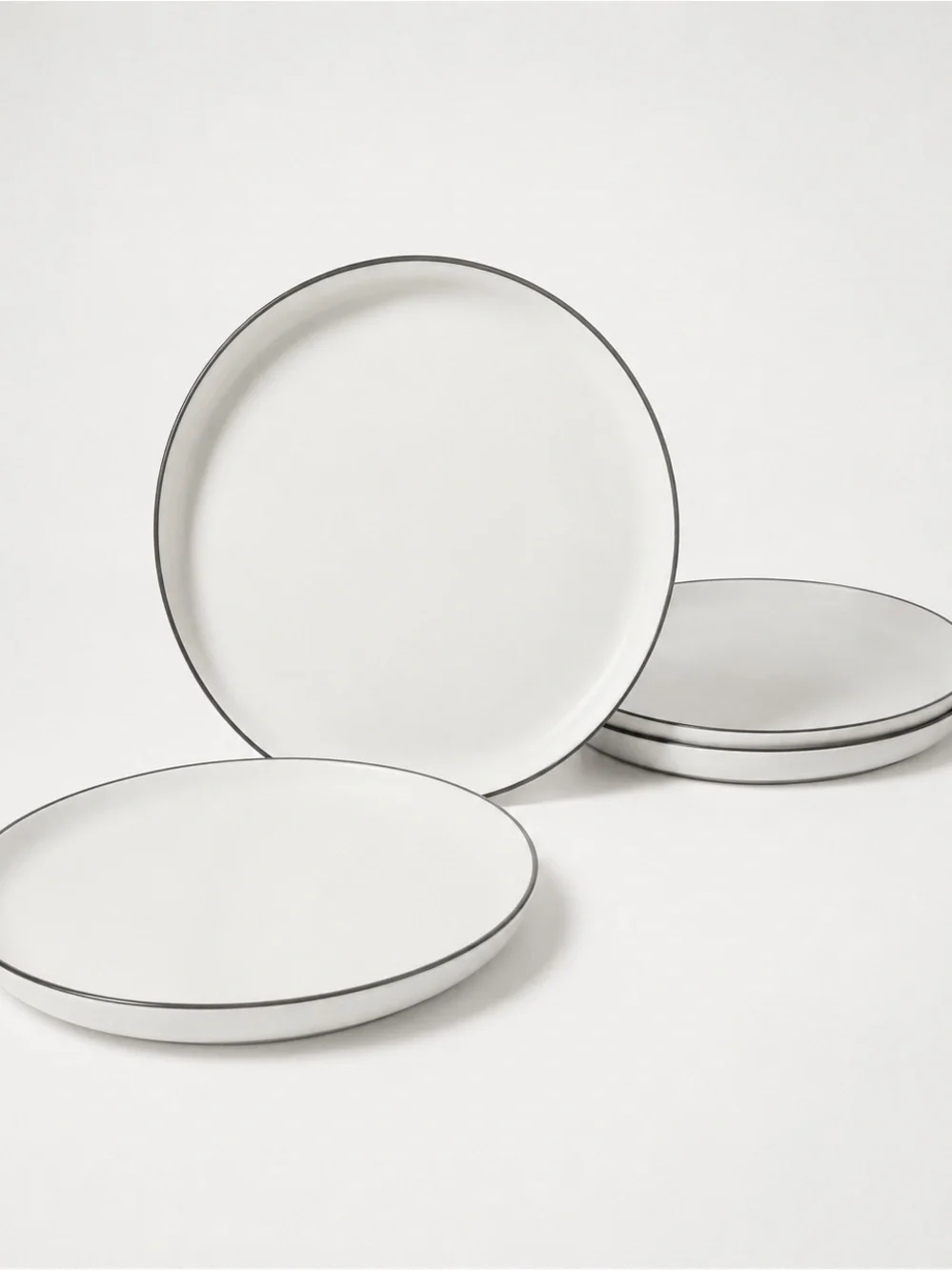 Sur La Table Ceramic Dinner Plates with Subtle Black Rim - Set of 4